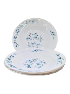 4 Arcopal France Soup Salad Plates Blue Floral 9" Inch VTG Veronica Cottage Core